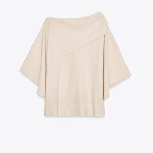 ZARA Smooth Knit Asymmetrical Layer Top Sand Beige NWT Size M